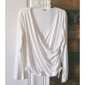 Fashion Nova Top Womens 1X White Hold Me Close Long Sleeve Faux Wrap Ruched Side
